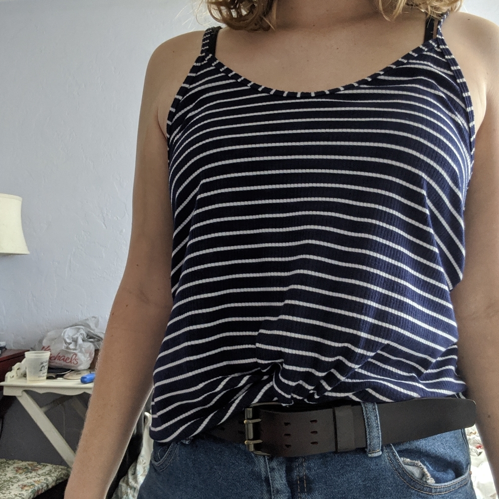 Navy White Striped Tank